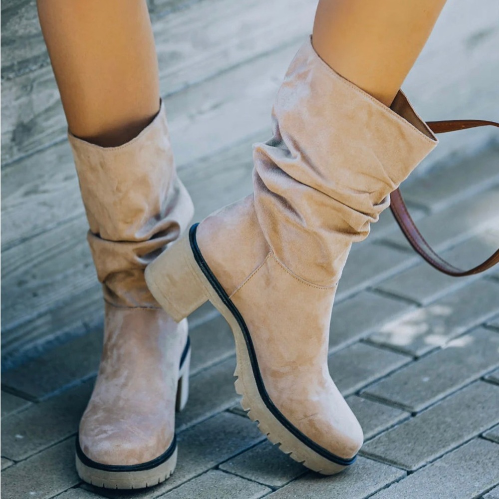 Women's Taupe Suede Mid-Calf Combat Boots